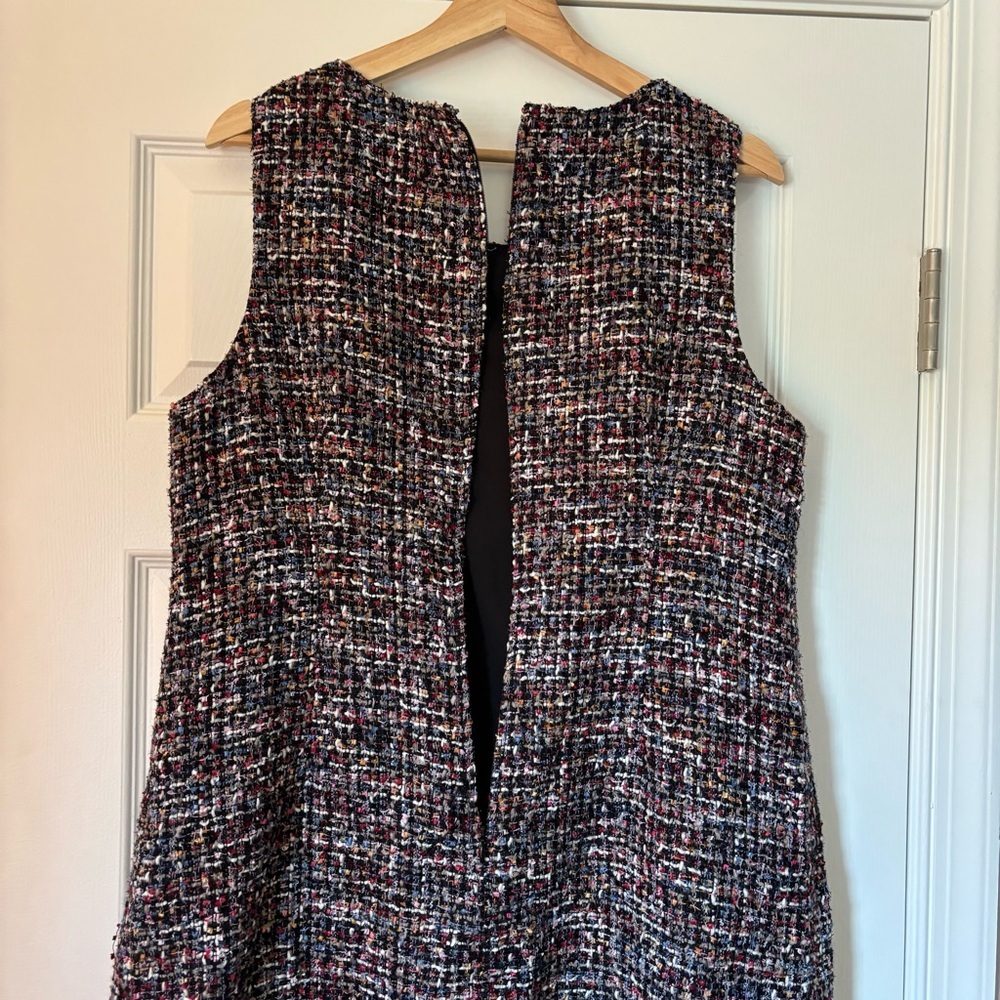 Talbots Fringed Festive Tweed Sheath Dress Sleeveless Multicolor 16P Petite - Picture 10 of 10